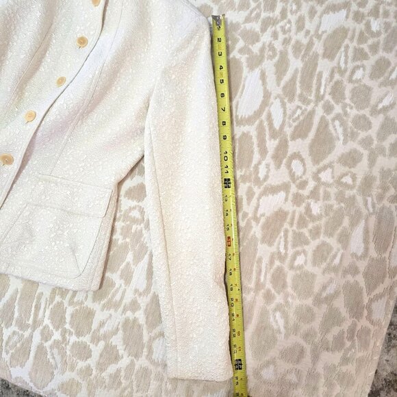 Anne Klein Off White Textured Jacket Mandarin Collar & Pockets Women Size 4 - Picture 5 of 9
